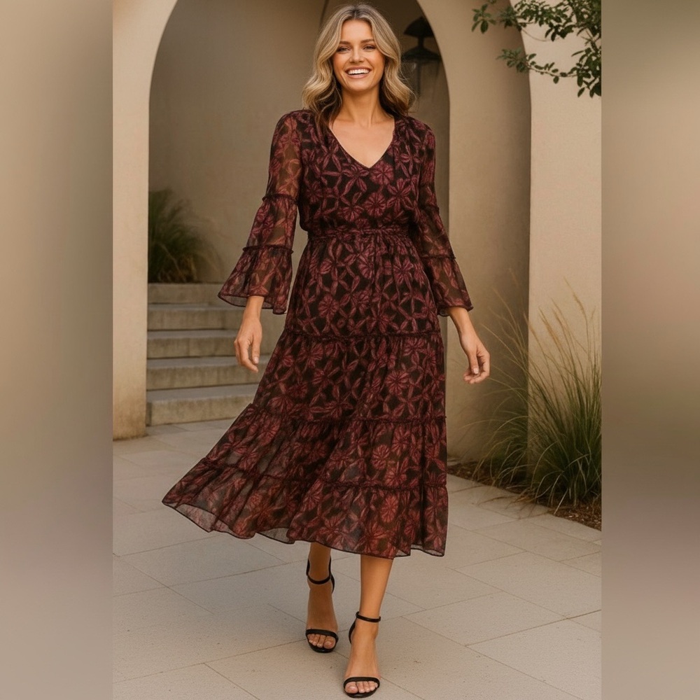 NWT Misa Los Angeles Women’s Celeste‎ Midi Dress in Shibori Prism Feminine